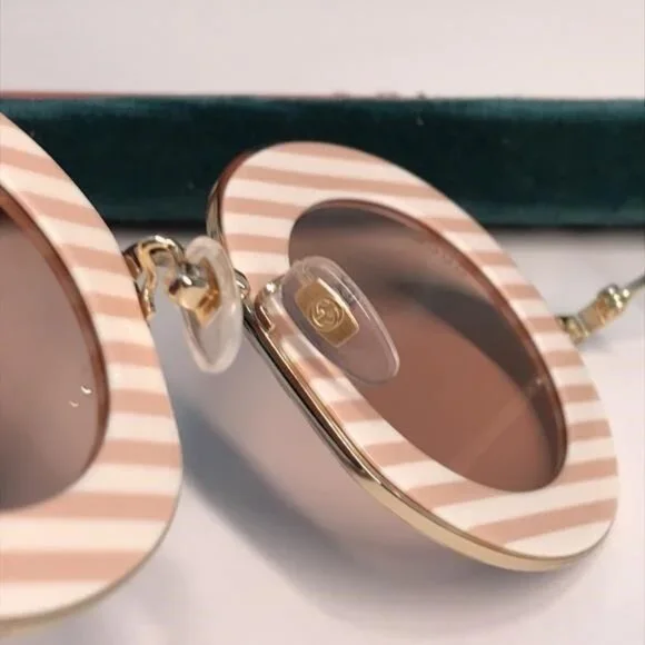 New Authentic Gucci Striped Beige Sunglasses GG0113s 009 